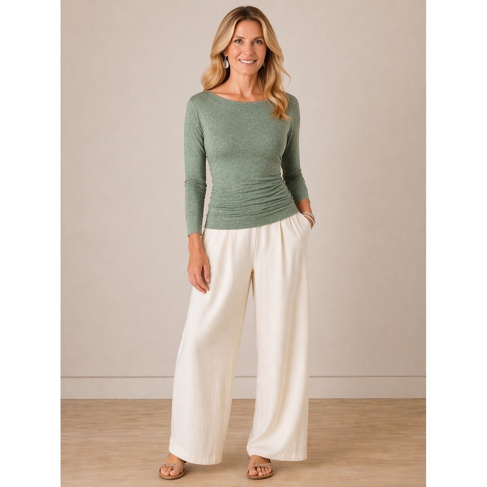 Adrienne Vittadini Top Womens XS Green Heathered Dolman Sleeve Boat Neck Cotton